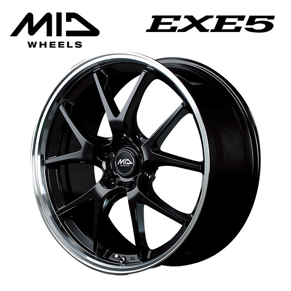 エムアイディー MIDホイール エグゼ5 グロッシーブラック/リムポリッシュ 19×8 +42 5/114.3 73新品ホイール1本 23,270円