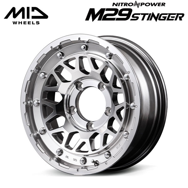 エムアイディー ナイトロパワー M29 スティンガー ハイパーシルバー/マシンドフェイス 16×7 +40 5/114.3 73.1新品ホイール1本