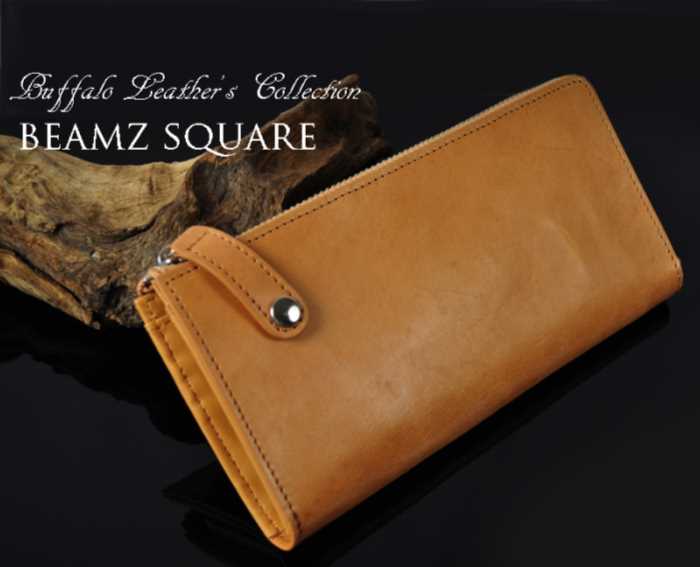 【送料無料】≪BEAMZSQUARE（ビームズスクエア）≫　バッファローレザー（水牛革）L字ZIPロングウォレット/キャメル　BS-1280BUF 【北海道・沖縄・離島 発送不可】