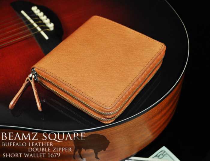 【送料無料】≪BEAMZSQUARE（ビームズスクエア）≫　バッファローレザー ダブルZIPショートウォレットBS-1679 【北海道・沖縄・離島 発送不可】