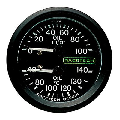 Racetech 油圧 油温デュアルゲージ【 データ 計測器 ドライバー 補助 モータースポーツ 車 4輪 サーキット ケーブル 】