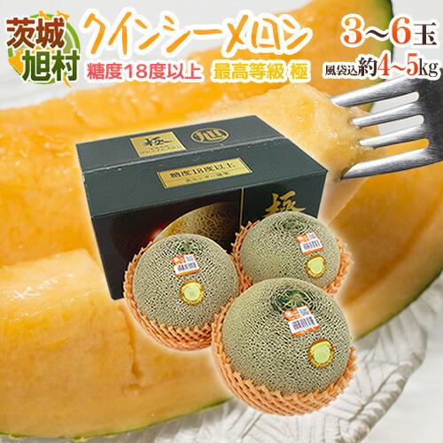 JA茨城旭村 ”クインシーメロン” 最高等級 極 3～6玉 風袋込約4～5kg プレミアム【予約 5月末以降】 送料無料
