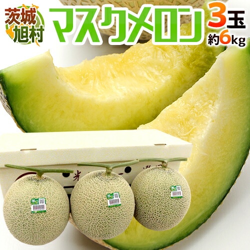 茨城県 旭村 ”温室マスクメロン” 秀品 超大玉3玉 約6kg【予約 7月末以降】 送料無料