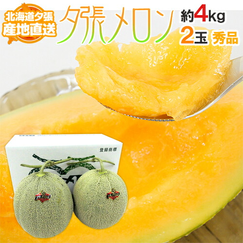 【産地直送】北海道 夕張メロン 2玉 約4kg 共撰・秀品 化粧箱入り”秀4-2玉”【予約 6月下旬以降】 送料無料