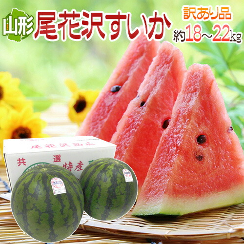 山形県産 ”尾花沢スイカ” 大玉 5Lサイズ 2玉入り 約20kg ちょっと訳あり【予約 8月以降】 送料無料