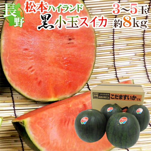長野県 ”松本ハイランド 黒小玉すいか” 秀品 3～5玉 約8kg以上【予約 7月下旬以降】 送料無料