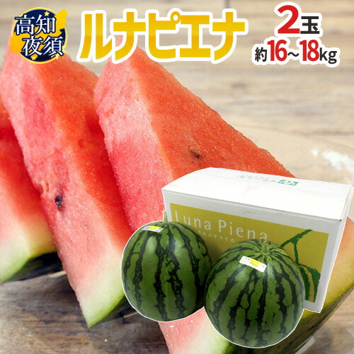 高知県夜須町 ”ルナピエナ 金時すいか” 【今日の超目玉】 秀品 超大玉 人気商品ランキング 2玉 送料無料 5月中旬以降 約16kg〜18kg 化粧箱 予約 1玉重量約8〜9kg