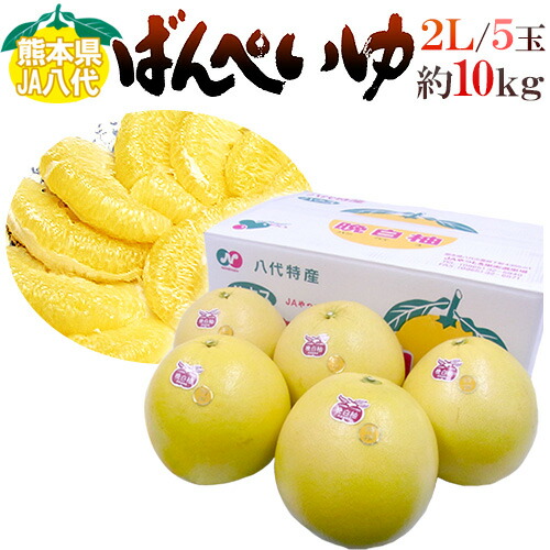 熊本県八代特産 &rdquo;晩白柚&rdquo; ばんぺいゆ 秀品 2Lサイズ 5玉 約10kg（1玉重量約2kg） 化粧箱