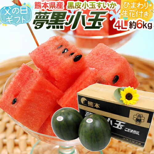 父の日ギフト ”夢黒小玉すいか” 秀・優品 2玉 約6kg＋ひまわり生花1本【予約 6月8～15日お届け予定】 送料無料