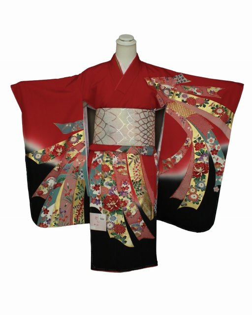 楽天市場】【送料無料】七五三 753 着物 七歳 四つ身着物 赤色地友禅柄
