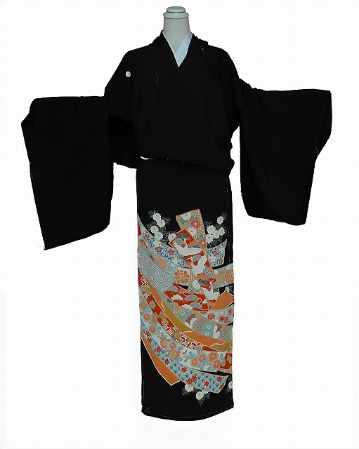 留袖　黒留袖　正絹　花柄 正絹 留袖 レンタル 5紋 120084 桂由美・花咲く丘