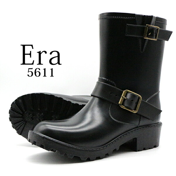 楽天市場 レインブーツ レディース 長靴 黒 ブラック ブラウン 防水 雨 通勤 ミドル 可愛い 安い おしゃれ Era 5611 靴のニシムラ