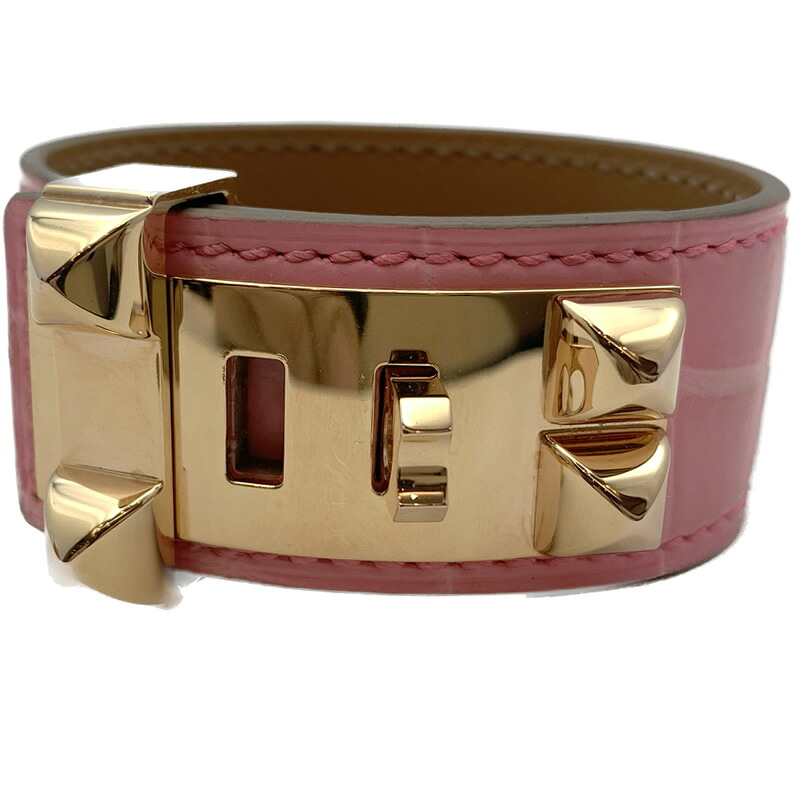 【本物保証】 【京都屋質店】【HERMES　エルメス】コリエドシアン　24　T2　ブレスレット　メドール　COLLIER DE CHIEN　クロコダイルニロティカスマット　バブルガムピンク　　ローズゴールド金具　U刻印 2022年製造　【中古】【PAWN SHOP】【質屋出品】｜京都屋質店