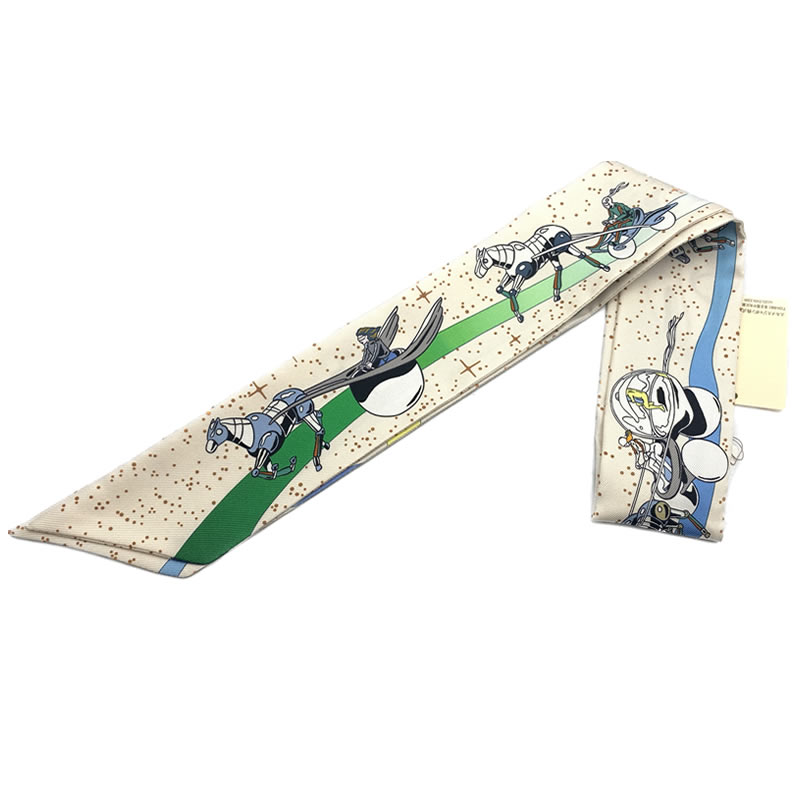 【本物保証】 【京都屋質店】【HERMES エルメス】 ツイリー　スペース　ダービー　Twilly Space Derby　クリーム　ブルー　マルチカラー　H063573S　04　HTH2207 【未使用品】【PAWN SHOP】【質屋出品】