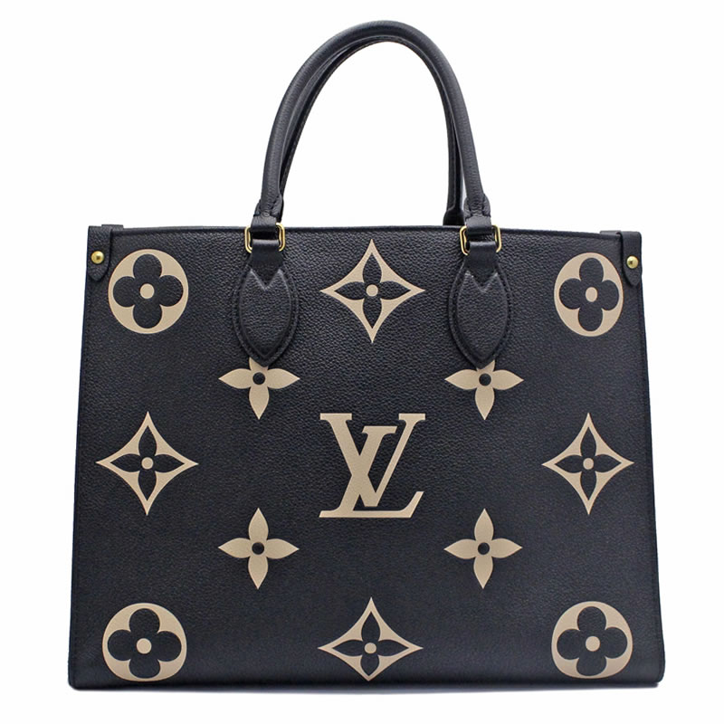 【本物保証】 【京都屋質店】 【LOUIS VUITTON ルイヴィトン】 オンザゴーMM　　トートバッグ　バイカラー　モノグラム　アンプラントレザー　ブラック　ベージュ　2WAYトートバッグ　 【中古】【PAWN SHOP】【質屋出品】【3】