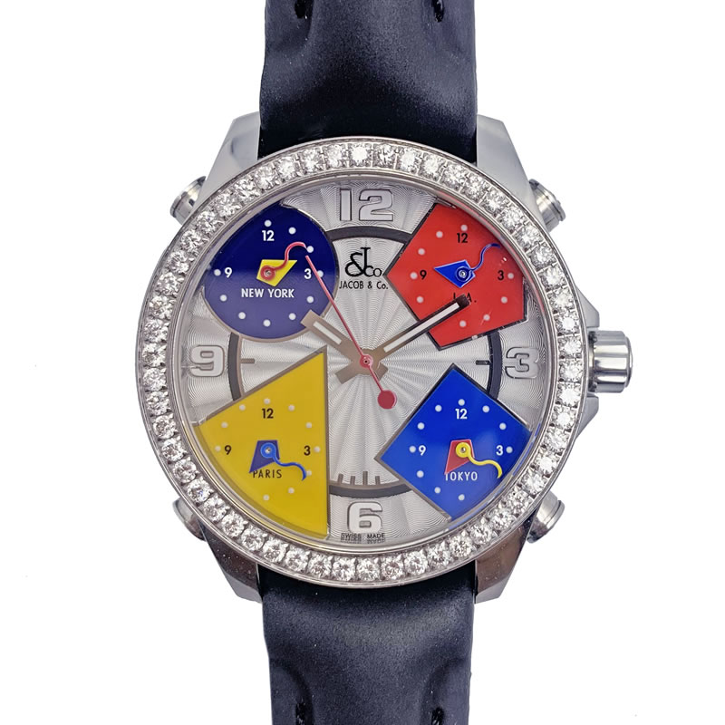 【Jacob \u0026 Co. ジェイコブ】ファイブタイムゾーン S3650 ダイヤベゼル SS 天然ゴム【中古】【PAWN SHOP】【一六銀行下位区分】