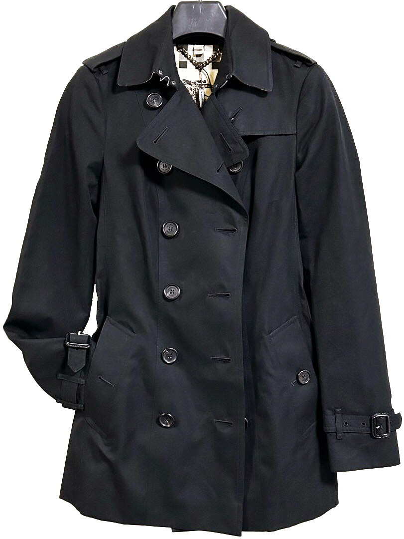 バーバリー BURBERRY レディースコートトレンチコート 胴締め付き添い人 黒黒いこと 裏ベージュ読み合わせる柄 綿綿織物100％ 胴締めバックル牛皮 裏地/綿・ポリエステル(袖) 未当て嵌める レディース古着
