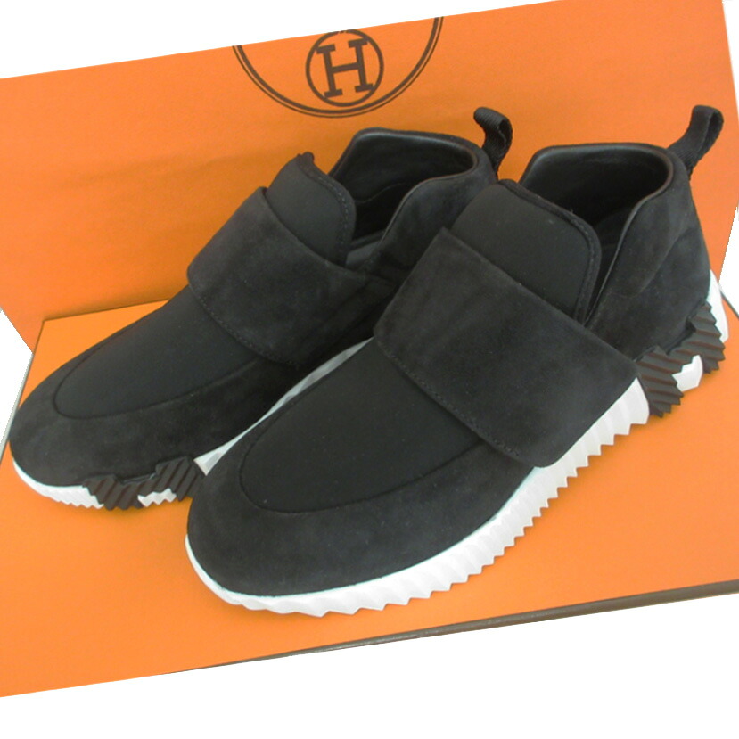 エルメス HERMES レディース スニーカー ブラック黒 ベロア スエードレザー ゴム ラバー 未使用 レディース靴|ブランドリサイクル マルク