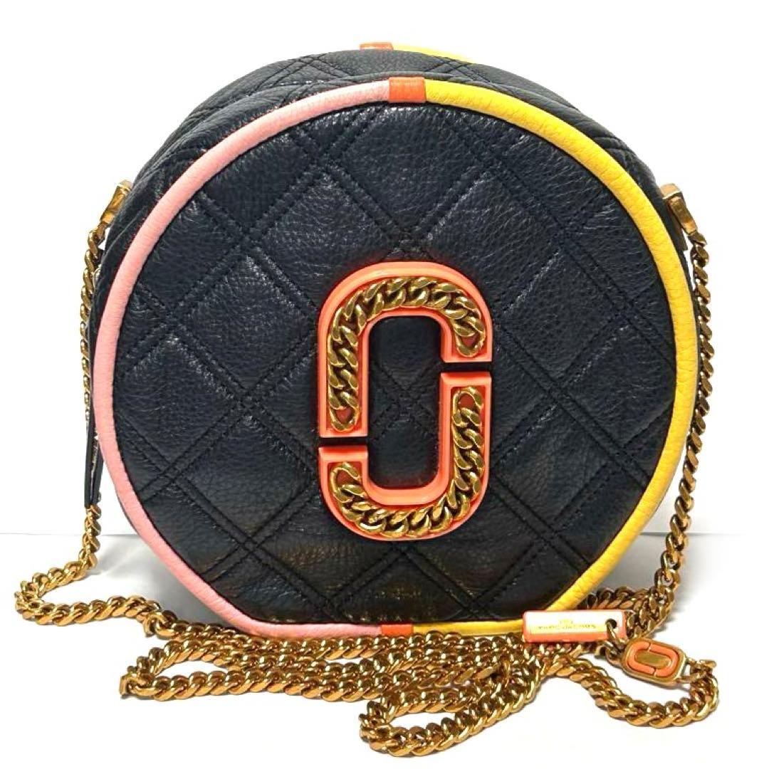 【中古】マークジェイコブス THE MARC JACOBS レディース 曲がった掛け チェーン店 ショルダーバッグキルティングバッグ M0016202 002 黒いこと(黄色 サクラ色 オレンジ色 縁どり) ゴールドチェーン店 なめし革 金具 中古AB序列付ける