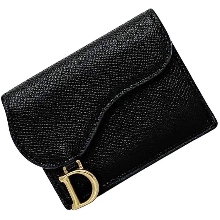 良品　DIOR ゴールド色ロゴ　ブラック　レザー 二つ折り財布　ウォレット ディオール Dior Dior 二つ折り財布 S0178ONMJ レザー
