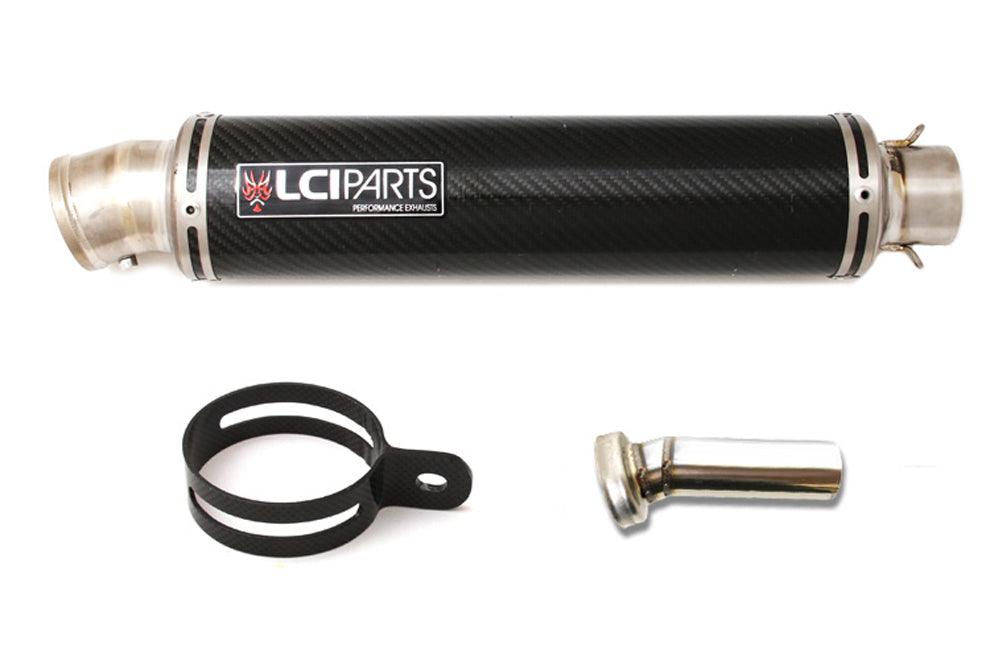 汎用 LCIPARTS ラウンドチタンカーボンマフラー カーボンサイレンサーバンド付き 差込径50.8mm|LCIPARTS EXHAUST