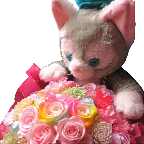 クリスマスプレゼント ジェラトーニ ぬいぐるみ 花束風 ジェラトーニがお花を抱えた サプライズ ジェラトーニ カラフル プリザーブドフラワー入り ◆大切なあの人を笑顔にしちゃう魔法のフラワーギフト♪｜フラワーガーデンリーブス