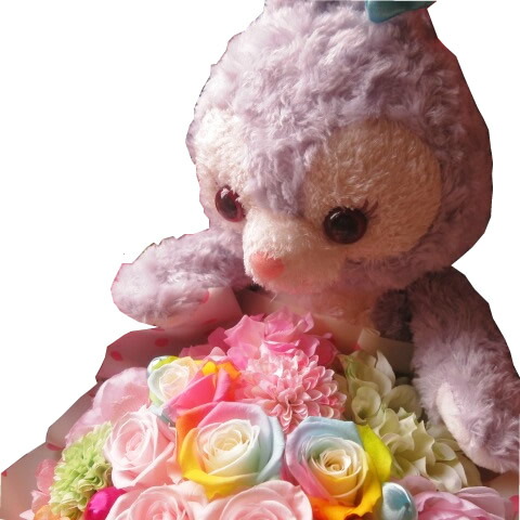 ステラ・ルー 花束風 ぬいぐるみがお花を抱えた サプライズ ステラ・ルー カラフル レインボーローズ プリザーブドフラワー入り 大切なあの人を笑顔にしちゃう魔法のフラワーギフト