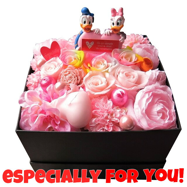 ディズニー 花束風ギフト 箱を開けてサプライズ ドナルド デージー 入り ボックス レインボーローズ プリザーブドフラワー入り