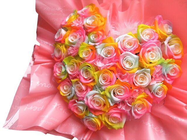 楽天市場】プリザーブドフラワー レインボーローズ カラフル