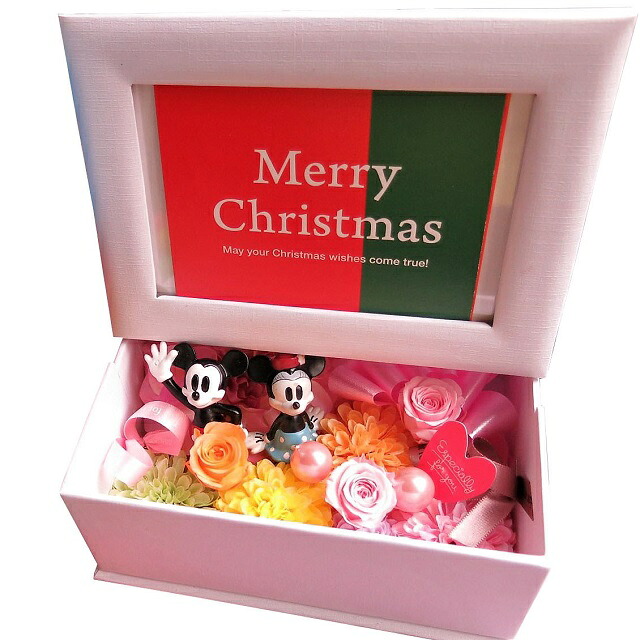 プリザーブドフラワー クリスマスプレゼント 恋人 ディズニー ミッキー ミニー 写真立て フォトフレーム 枯れない 花束風 ギフト プリザーブドフラワー入り