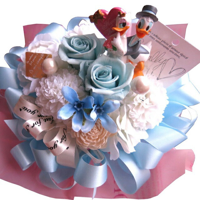結婚祝い ドナルド デージー 入り 花 水色バラ プリザーブドフラワー ケース付き ◆結婚祝い・記念日の贈り物におすすめのフラワーギフト