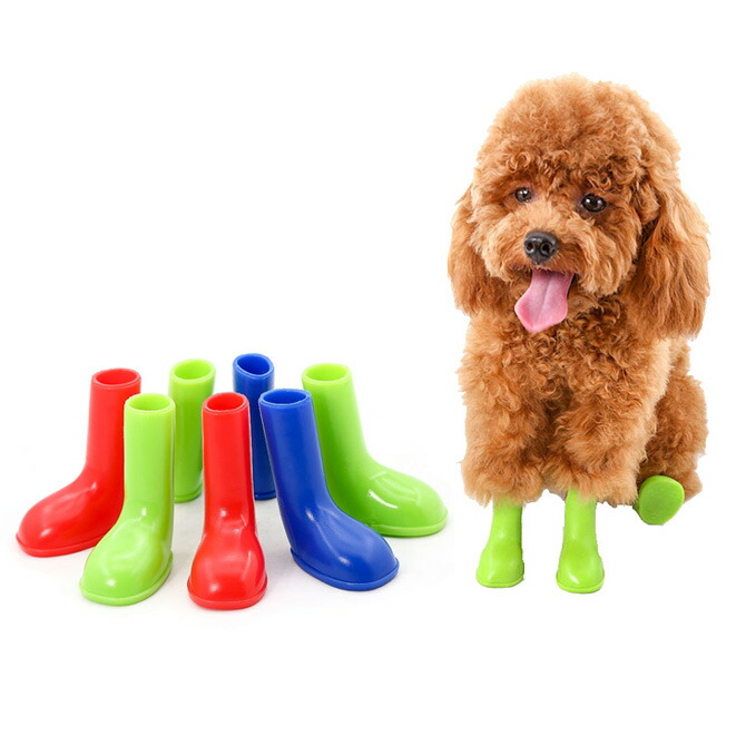 小 中型犬レインシューズ 1足分4個セット お出かけ ドッグシューズ ラバードッグブーツ 散歩用品 柔らかい 滑り止め 犬用雨靴 肉球保護 防水 商い ドッグシューズ