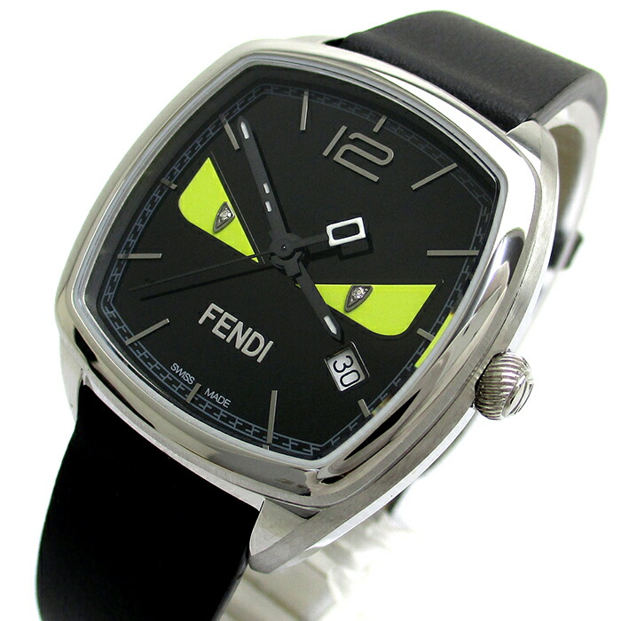 【中古】フェンディ バグズモンスター レディース 金剛石2P 黒文字盤 22000M FENDI 御墨付き 箱 石英 お上さん ウォッチ 黒いこと 革胴締め