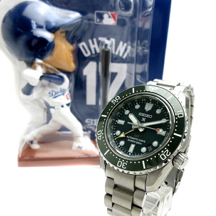 【中古】セイコー SEIKO プロスペックス 自動小銃 メンズ 緑であること GMT 6R54-00D0 時辰儀 SBEJ009 御墨付き 箱 大谷翔平ボブルヘッドつき 動く品