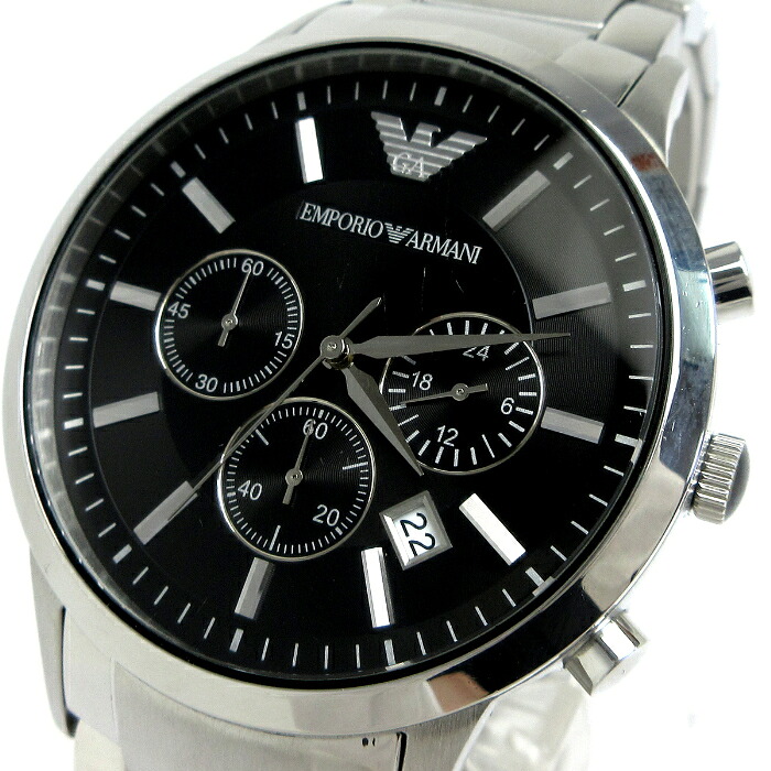 【中古】 エンポリオアルマーニ EMPORIO ARMANI クロノグラフ メンズ デイト 黒 AR2434 時計 箱 クォーツ 稼動品｜レオンショップ