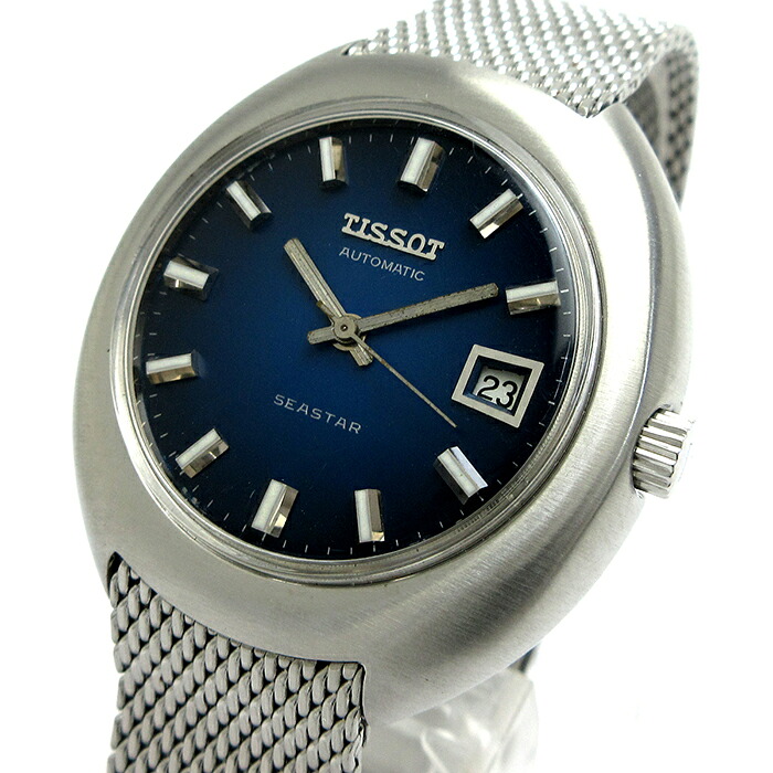 【中古】ティソ シースター オートマチック ブルーグラデーション文字盤 Cライン メンズ 時計 TISSOT ヴィンテージ C-ライン 自動巻き 青 オート｜レオンショップ
