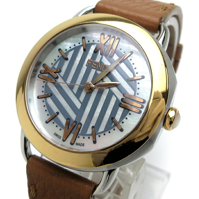 【中古】 フェンディ FENDI セレリア メンズ ピンクゴールドコンビ 革 貝殼文字記号盤 80200M 石英 御墨付き 箱 稼働品