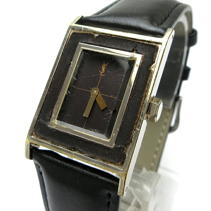 【中古】イブサンローラン YSL 手一巻き メンズ レクタンギュラー 黒文字盤 676122 時辰儀 ヴィンテージ 稼働品