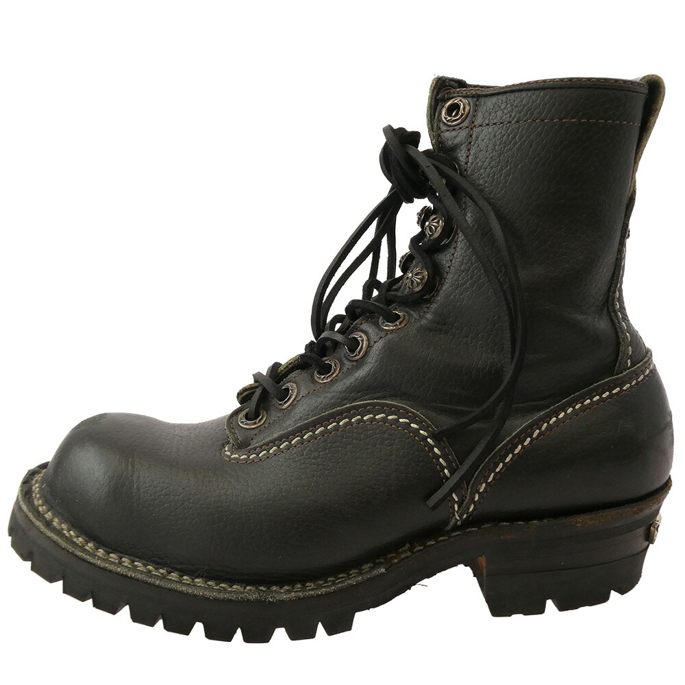 CHROME HEARTS クロムハーツ（正本無） ×WESCO JOBMASTER ジョブマスター 旧ロゴタイプ 年寄りの レザーブレード スピード競技引き上げる ヒールスクロールラベルカスタム なめし革ブーツ 黒いこと系 8.5E  メンズ【中古】