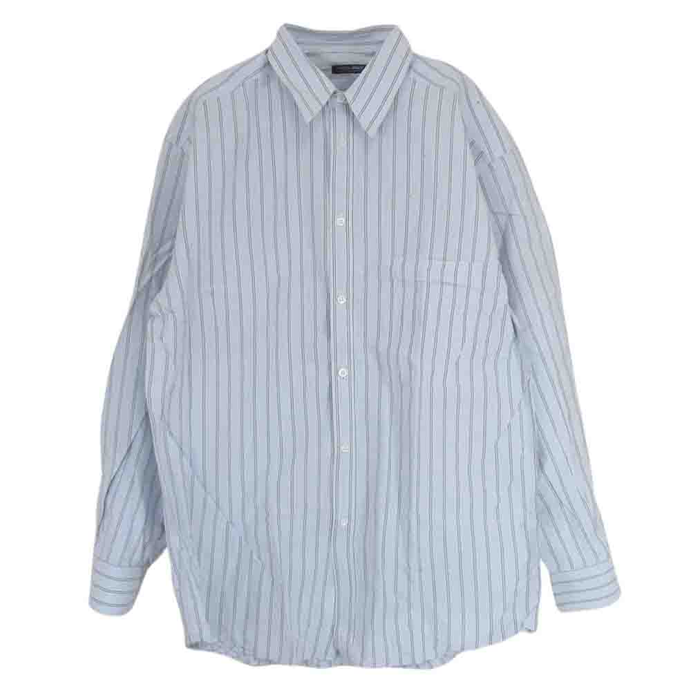 【未使用】　ジョルジオ アルマーニ　ブルー　ストライプ　幅9.7cm GIORGIO ARMANI(ジョルジオアルマーニ) 90's Open collar S/S