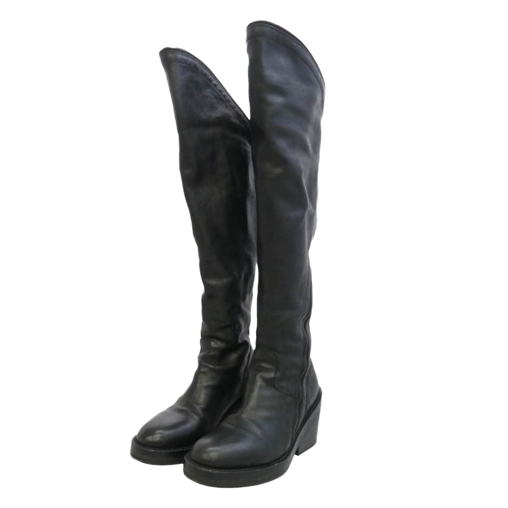 ANN DEMEULEMEESTER アンドゥムルメステール なめし革 スパイラルジップ ニーハイ ロング ブーツ 黒いこと系 35 レディース【中古】