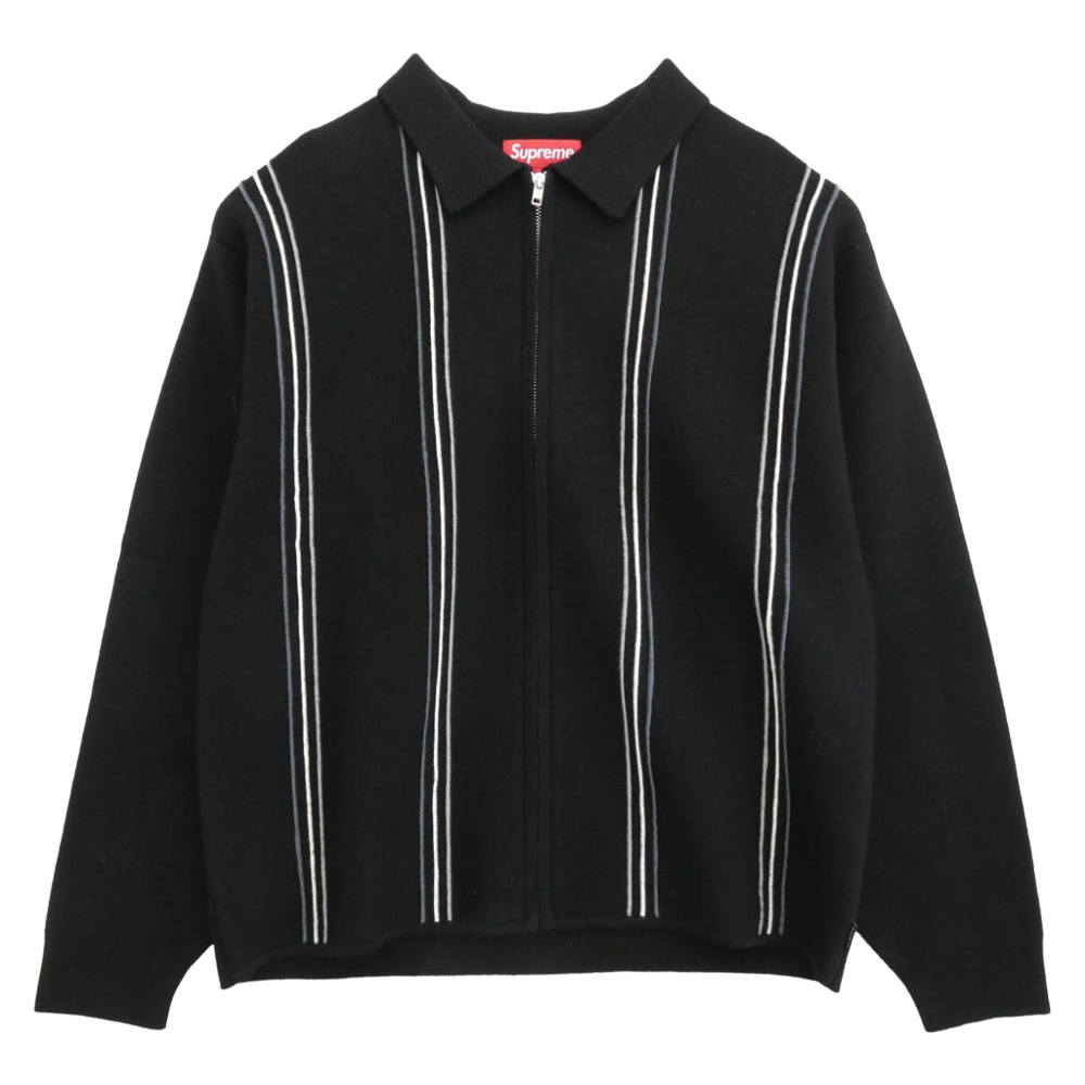 Supreme シュプリーム 25AW Stripe Zip Up Polo Sweater 縞模様 ジップ 脹れ上がる ポロ プルオーバー 編み物 黒いこと系 M  メンズ【古着】【中古】