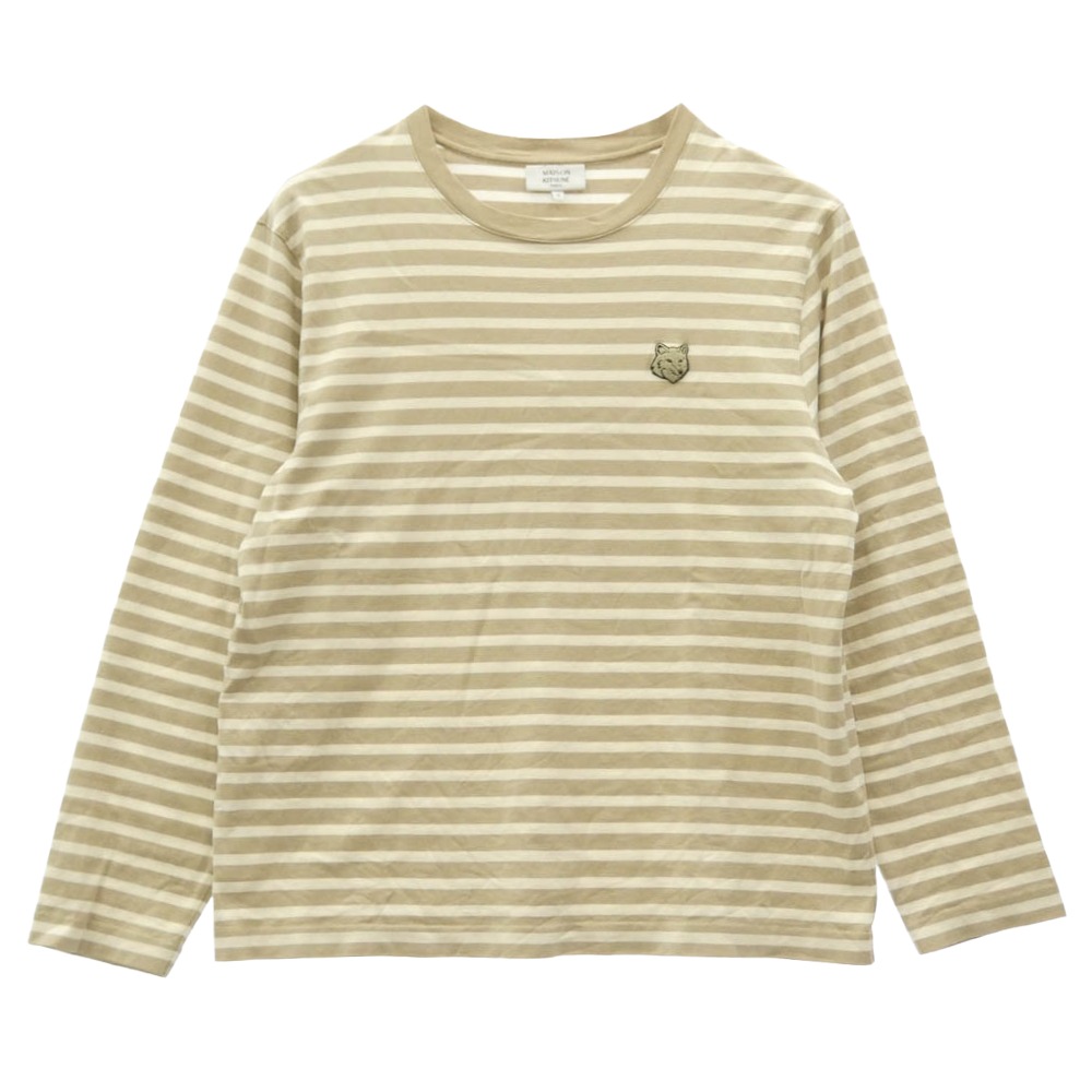 MAISON KITSUNE メゾンキツネ PM00122KJ0044 Fox Head Striped Long Sleeve T-Shirt ワンポイント 刺しゅう 間借り人 カットソー ベージュ系 M  メンズ【古着】【中古】
