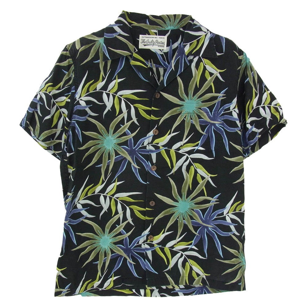 WACKO MARIA ワコマリア 16SS PRINTED FLOWER S/S HAWAIAN SHIRTS 御花柄 ハワイアン オープンカラーシャツ 開襟 半袖プルオーバー 黒いこと系 S メンズ【古着】【中古】
