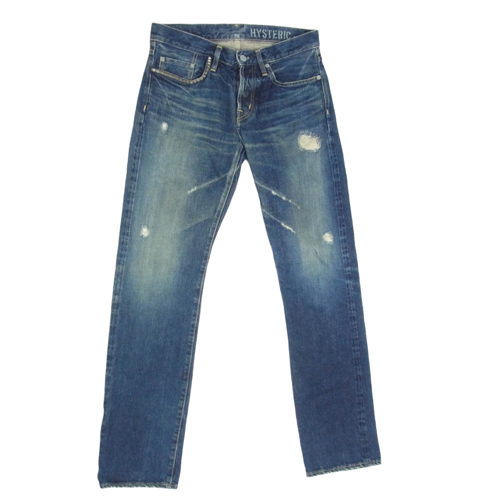 HYSTERIC GLAMOUR ヒステリックグラマー 0243AP16 RW CLASH加工 スタッズ クラッシュ加工 ストレート デニムパンツ インディゴブルー系 29 メンズ【古着】【中古】