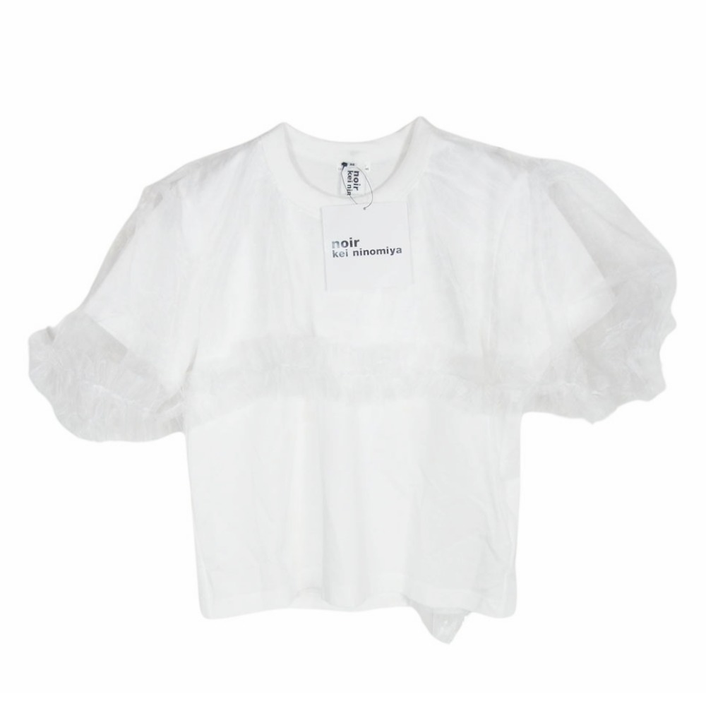 ノワールケイニノミヤ Noir Kei Ninomiya 25AW 3P-T004-051 チュールフリルTシャツ シアースリーブ レイヤード 半袖 カットソー ホワイト系 XS 【極上美品】 レディース【古着】【中古】