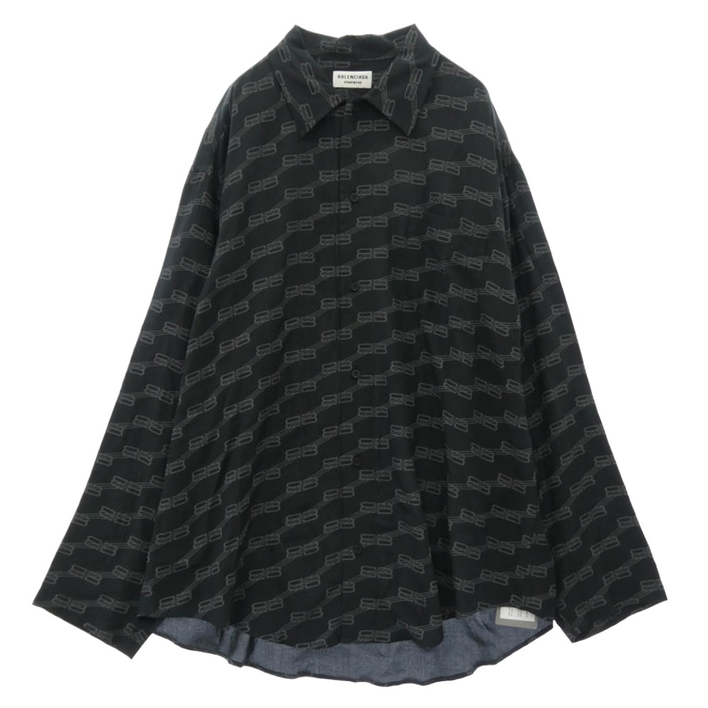 BALENCIAGA バレンシアガ 23SS 681631 TML35 Monogram Logo Printed Pajama Shirt モノグラム ロゴタイプ 地絹 パジャマ プルオーバー 黒いこと系 34【美品】 レディース【古着】【中古】