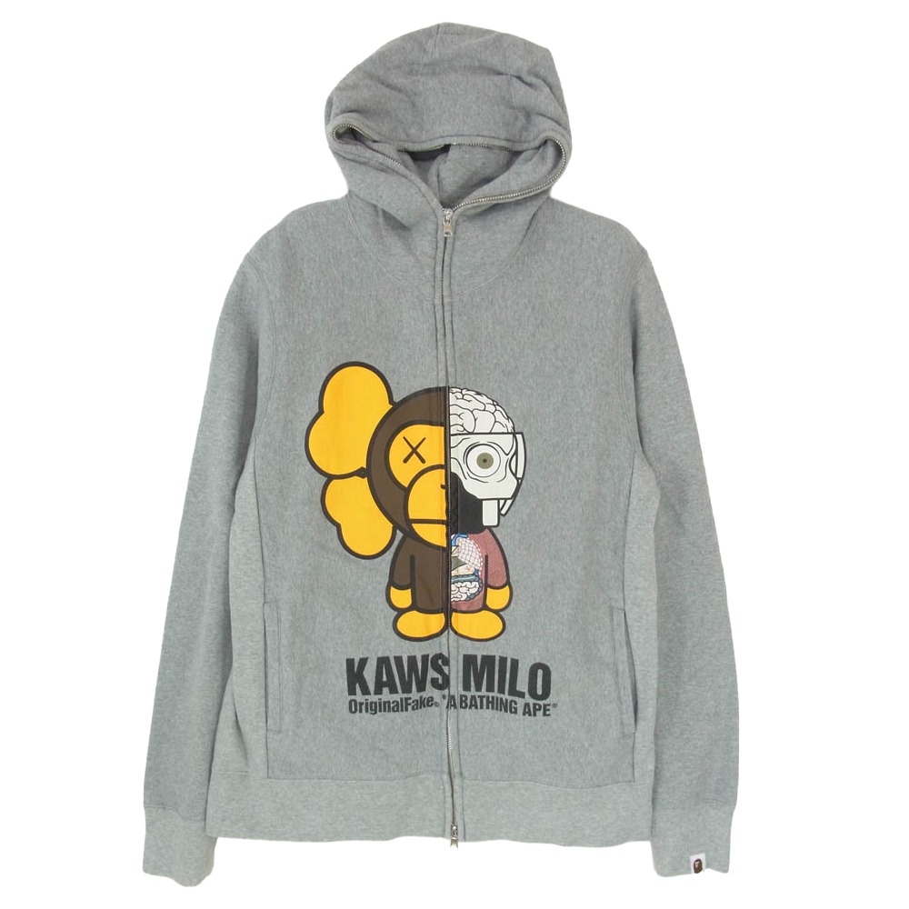 A BATHING APE アベイシングエイプ 11AW × KAWS MILO カウズ FULL ZIP HOODIE ベイビーマイロ 人身ひな形 ダブルジップ パーカー 薄墨色系 M メンズ【古着】【中古】