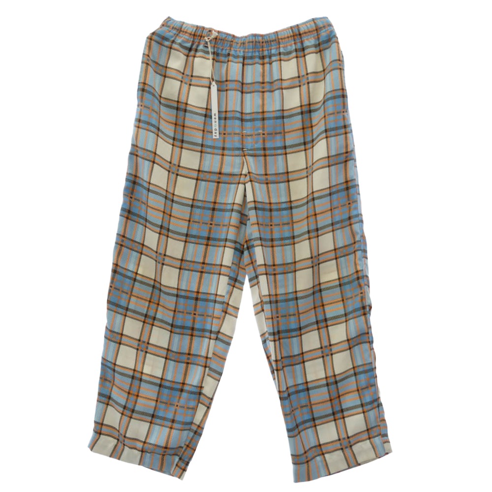 ウェンズディ wenzday wzd-s5-3017 RELAX EASY TARTAN CHECK PANTS リラックス イージー タータンチェック パジャマ パンツ オフホワイト系 ライトブルー系 M 【美品】 メンズ【古着】【中古】