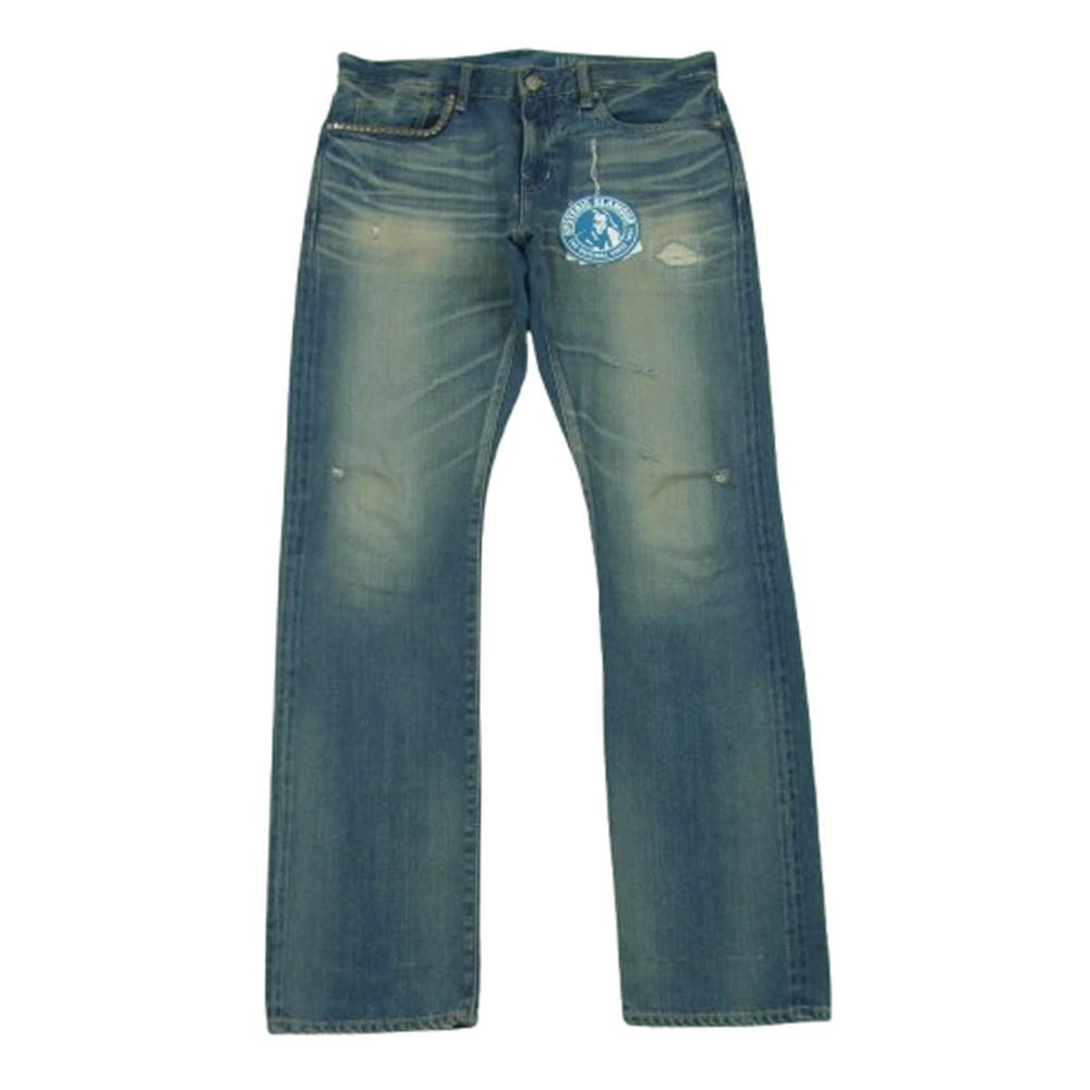 HYSTERIC GLAMOUR ヒステリックグラマー 24SS 02241AP18 RW CLASH加工 クラッシュ加工 スリム ストレート デニム パンツ インディゴブルー系 32 メンズ【古着】【中古】